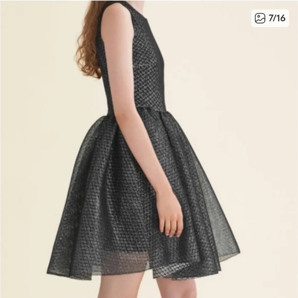 Maje Womens Size 1 Small Rider Argent Black Metallic Fit & Flare Mini Dress - Picture 3 of 11